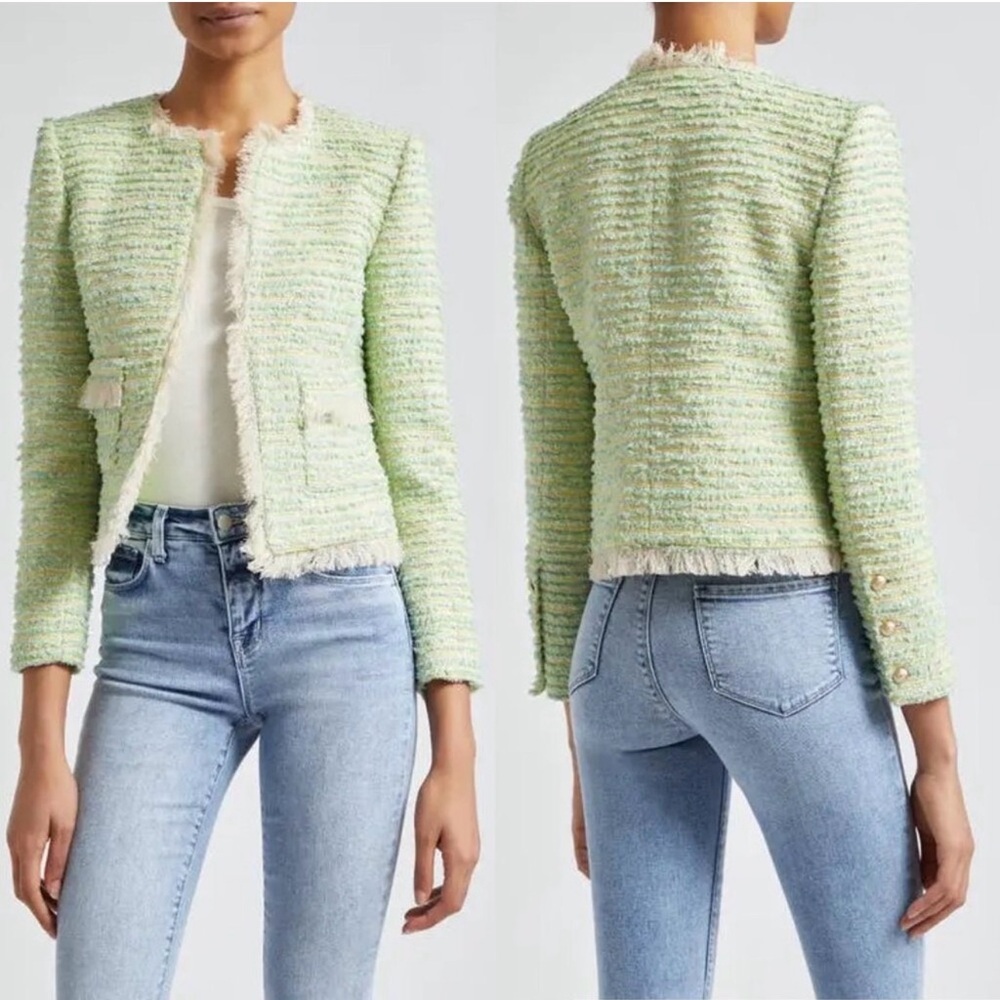 L'AGENCE Angelina Fray Tweed Jacket